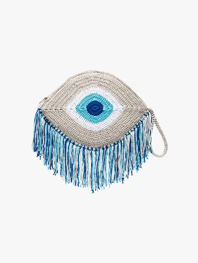 Shop My Beachy Side Blue Tassel Trim Woven Eye Bag