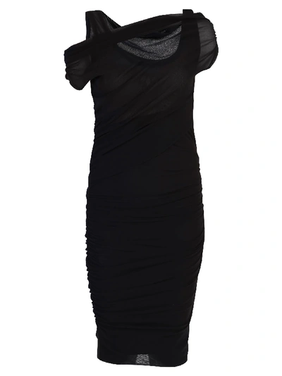 Shop Msgm Ruched Dress In Black