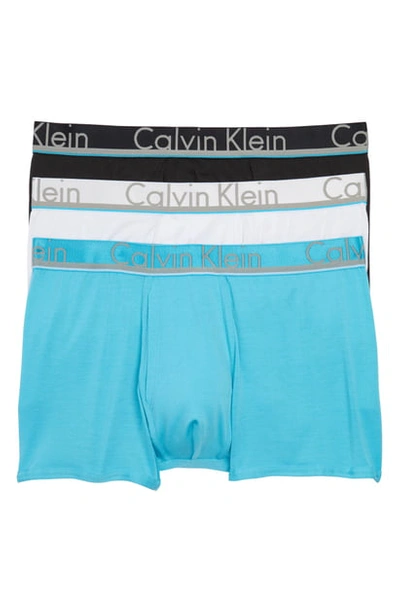 Shop Calvin Klein 3-pack Comfort Microfiber Trunks In Forest/ Wedgewood/ Blue