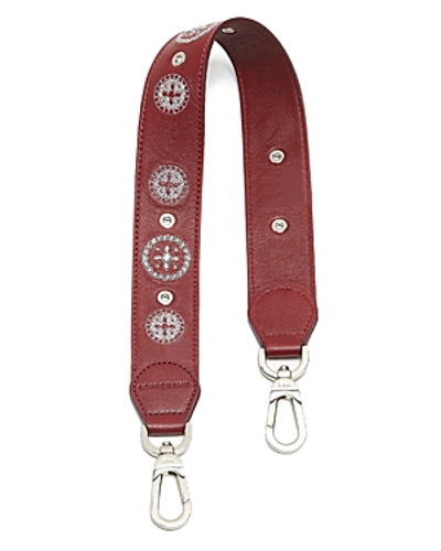 Shop Longchamp Embroidered Leather Shoulder Strap In Red/silver