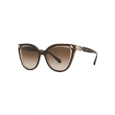 Shop Bvlgari Brown Crystal-embellished Cat-eye Sunglasses
