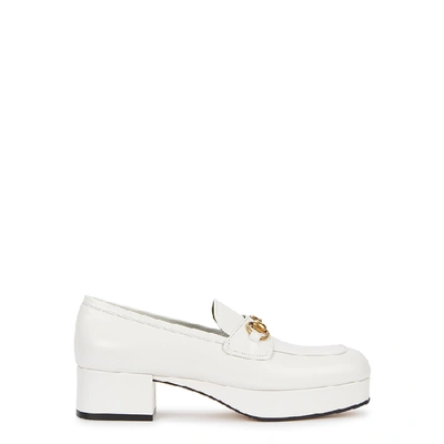 Shop Gucci 45 White Platform Leather Loafers