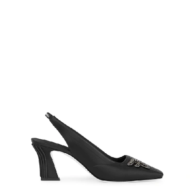 Shop Fendi Freedom 65 Slingback Satin Pumps In Black