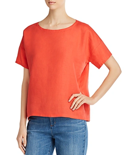 Shop Eileen Fisher Organic Linen Boxy Top In Red Lory