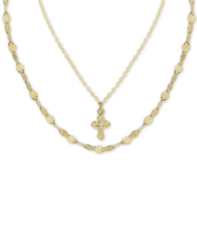 Shop Argento Vivo Cross Double Layered Pendant Necklace In Gold-plated Sterling Silver, 12" + 3" Extender