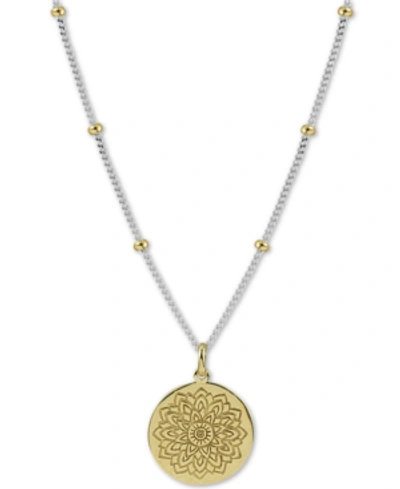 Shop Argento Vivo Two-tone Flower Etched 18" Pendant Necklace In Sterling Silver & Gold-plated Sterling Silver In Gold/silver