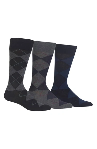 Shop Polo Ralph Lauren 3-pack Argyle Socks In Black/ Charcoal Heather/ Navy