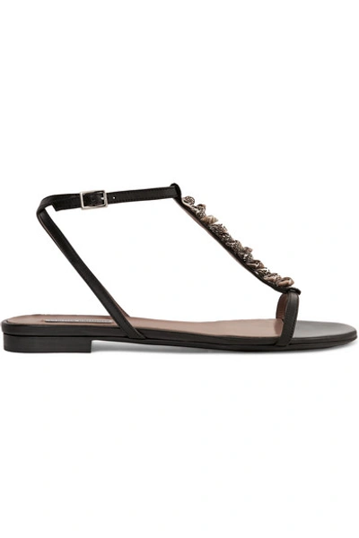 Shop Tabitha Simmons Shell-embellished Leather Sandals In Black