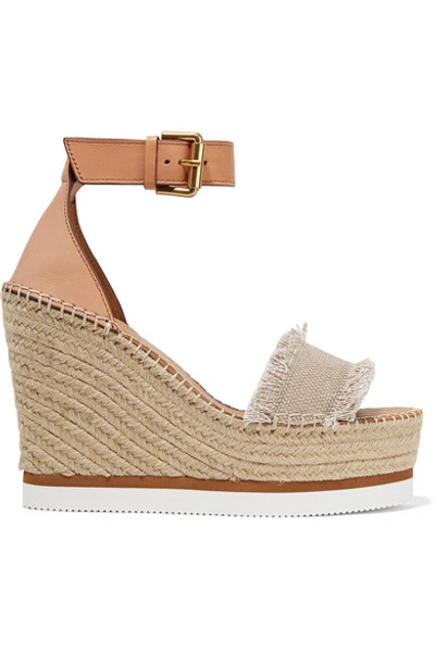 Shop See By Chloé Canvas And Leather Espadrille Wedge Sandals In Beige