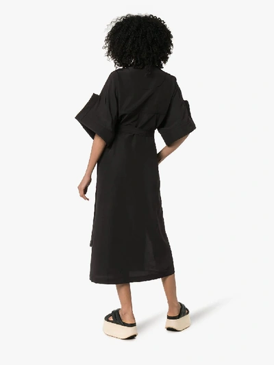 Shop Jil Sander V-neck Cuffed Midi Dress In 001 Black