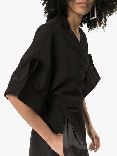 Shop Jil Sander V-neck Cuffed Midi Dress In 001 Black