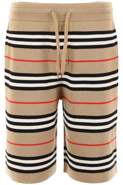Shop Burberry Icon Stripe Merino Shorts In Archive Beige