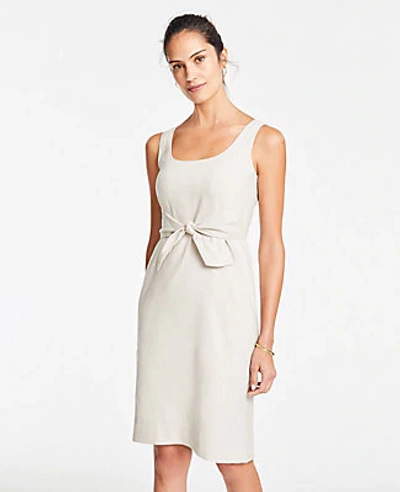 Shop Ann Taylor Petite Linen Blend Tie Front Sheath Dress In Natural