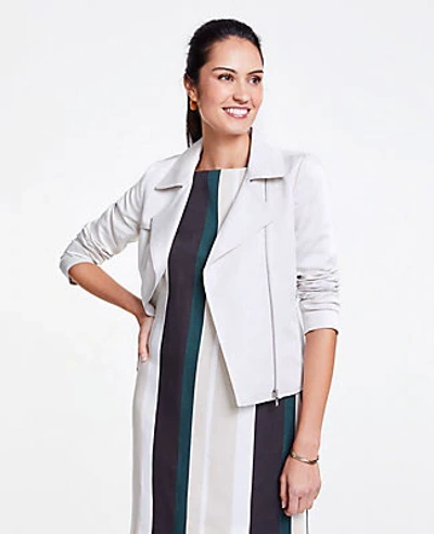 Shop Ann Taylor Petite Linen Blend Moto Jacket In Natural