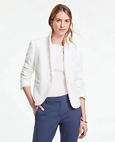 Shop Ann Taylor The Petite Newbury Blazer In Fringe Tweed In White