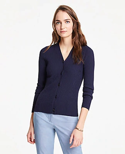 Shop Ann Taylor Ribbed V-neck Sweater In Blue