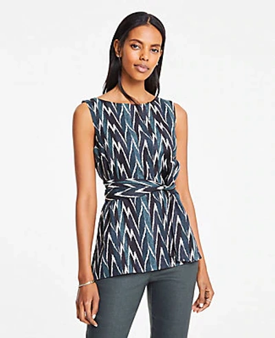 Shop Ann Taylor Petite Ikat Belted Tunic Shell In Deep Delphinium