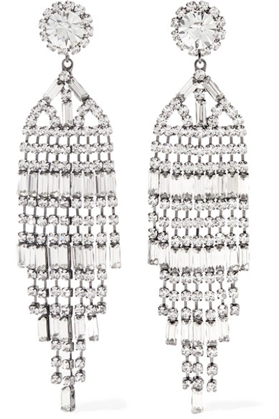 Shop Kenneth Jay Lane Gunmetal Crystal Earrings In Silver