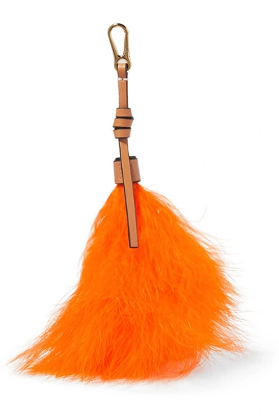 Shop Loewe Feather-trimmed Leather Bag Charm In Orange