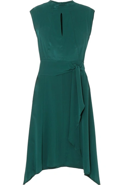 Shop Cefinn Mia Belted Silk-satin Midi Dress In Green