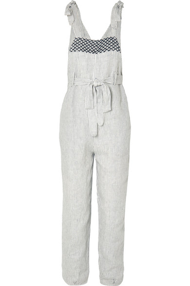 striped linen dungarees