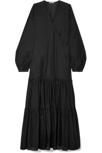 Shop Matin Tiered Silk And Cotton-blend Voile Wrap Maxi Dress In Black