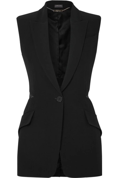 Shop Alexander Mcqueen Lace-trimmed Crepe Vest In Black