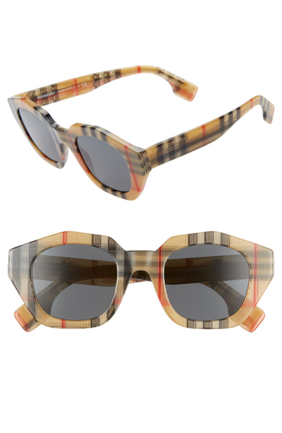 Shop Burberry 46mm Geometric Sunglasses - Tan Check