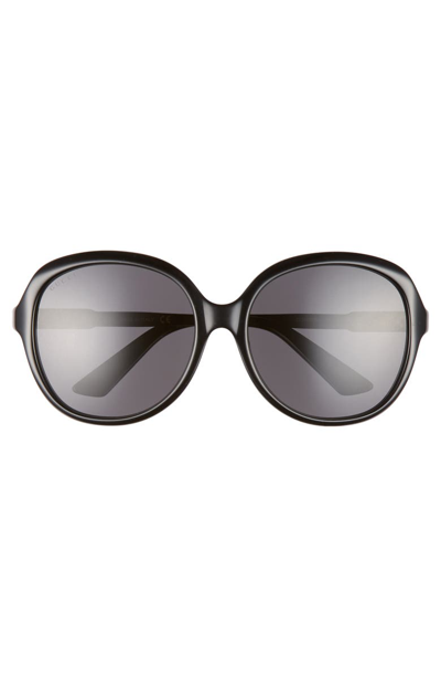 Shop Gucci 58mm Round Sunglasses In Black/ Solid Grey