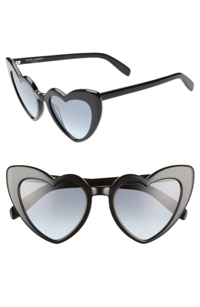 Shop Saint Laurent Loulou 54mm Heart Sunglasses In Black/ Grey Blue Gradient