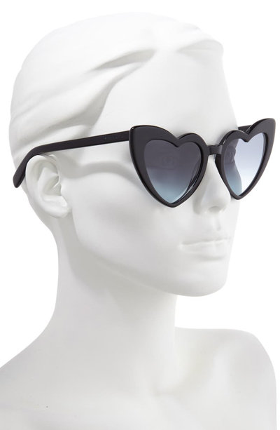 Shop Saint Laurent Loulou 54mm Heart Sunglasses In Black/ Grey Blue Gradient