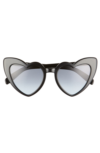 Shop Saint Laurent Loulou 54mm Heart Sunglasses In Black/ Grey Blue Gradient