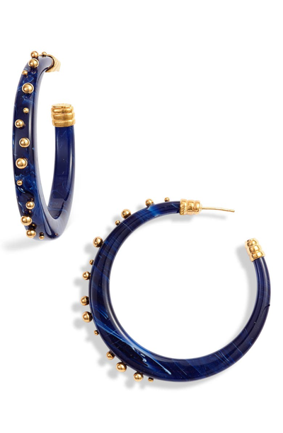 Shop Gas Bijoux Celeste Hoop Earrings In Blue