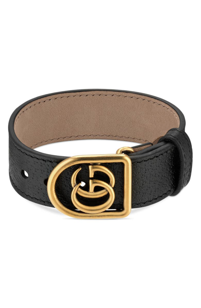 Shop Gucci Double-g Leather Belt Bracelet In Black