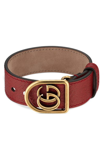 Shop Gucci Double-g Leather Belt Bracelet In Brown