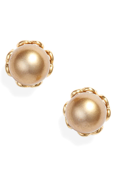 Shop Kate Spade Pearlette Delicate Stud Earrings In Gold Multi