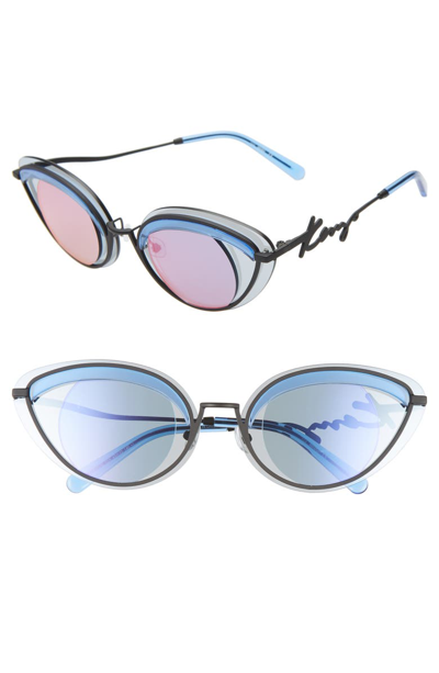 Shop Kenzo 43mm Cat Eye Sunglasses In Matte Blk/ Crystal/blu Pnk