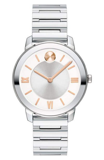 Shop Movado Bold Bracelet Watch, 32mm In Silver/ Rose Gold/ Silver