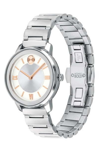 Shop Movado Bold Bracelet Watch, 32mm In Silver/ Rose Gold/ Silver