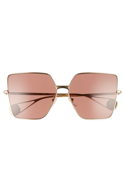 Shop Gucci 61mm Square Sunglasses In Gold/ Red Brick