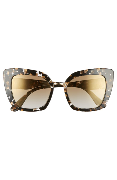 Shop Dolce & Gabbana 52mm Cat Eye Sunglasses In Black/ Brown