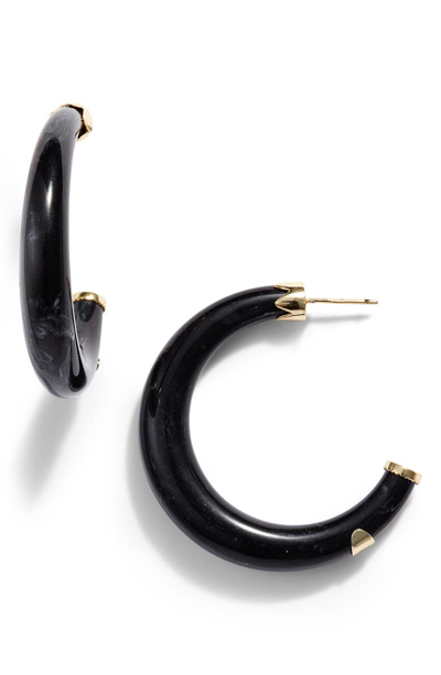 Shop Argento Vivo Small Marbleized Resin Hoop Earrings In Black/ Gold