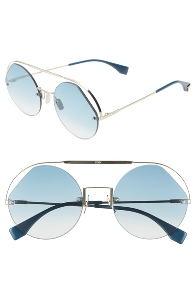 Shop Fendi 56mm Semi Rimless Round Aviator Sunglasses - Blue