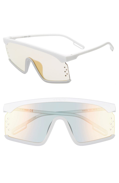 Shop Kenzo 140mm Shield Sunglasses In White/ Grey