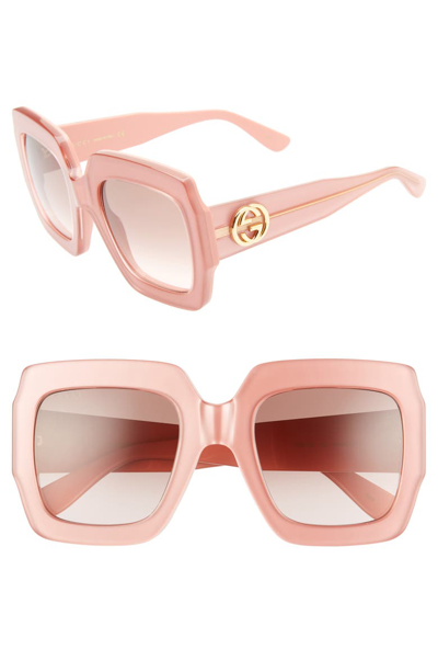 Shop Gucci 54mm Square Sunglasses In Shny Multlay Gloss Rose/brn