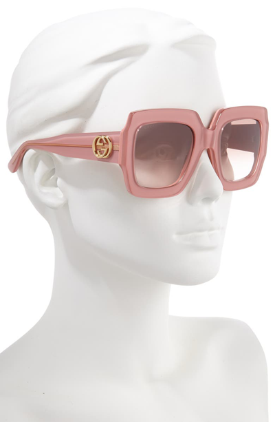 Shop Gucci 54mm Square Sunglasses In Shny Multlay Gloss Rose/brn