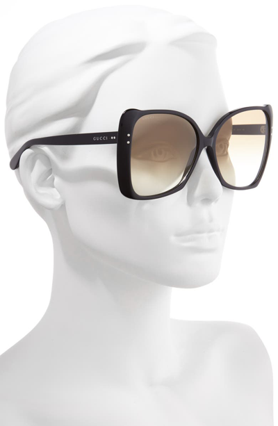 Shop Gucci 62mm Oversize Butterfly Sunglasses In Shiny Black/ Brown Gradient
