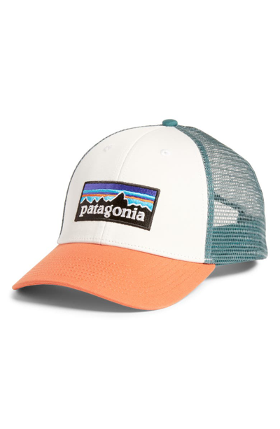 Shop Patagonia P6 Lopro Organic Cotton Trucker Hat - Orange In White W/ Sunset Orange