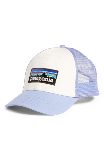 Shop Patagonia P6 Lopro Organic Cotton Trucker Hat - Purple In White W/ Light Violet Blue