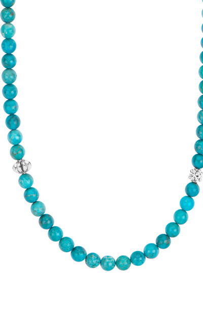 Shop Lagos Caviar Icon Station Semiprecious Stone Necklace In Silver/ Turquoise